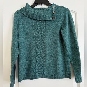 Christopher & Banks Teal Cowl Neck Sweater with Button Accents